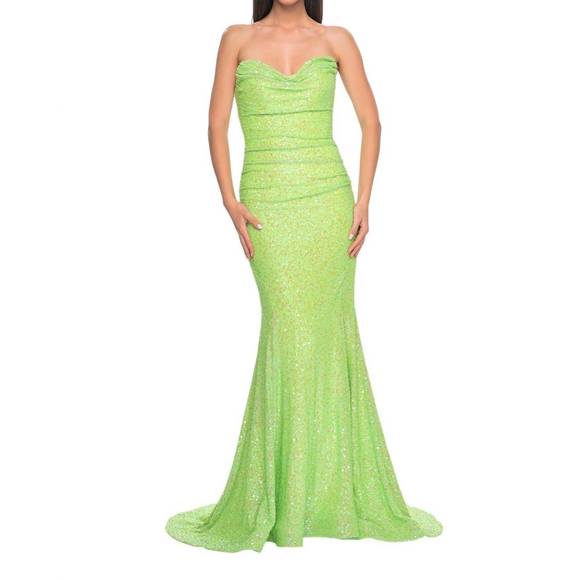 NEW LA FEMME strapless draped neckline prom dress in neon green - ohana-automobiles.fr NEW LA FEMME strapless draped neckline prom dress in neon green - ohana-automobiles.fr